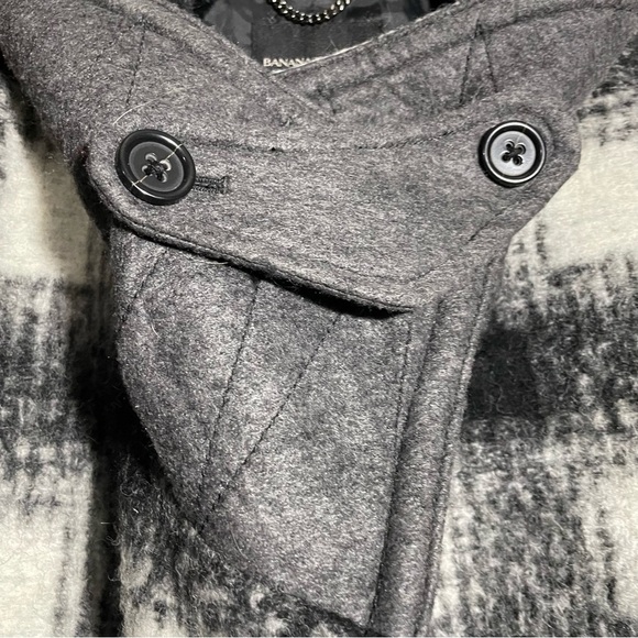 Banana Republic Black‎ White Wool Long Pea Trench Coat Medium Italian Fabric - Picture 8 of 8